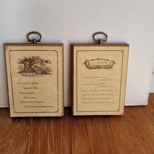 Vintage French Wall Plaques with Brass Accents